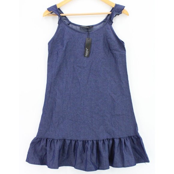 Zanzea Collection A Line Dress Womens Blue Sleeveless Ruffle Strap Small S NWT - Picture 1 of 12